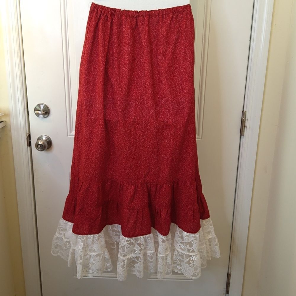 Dark Red Printed Elastic Drawstring Waist Skirt W… - image 8